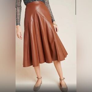Gorgeous MAEVE Faux Leather Midi Skirt. Cognac Color. NWOT